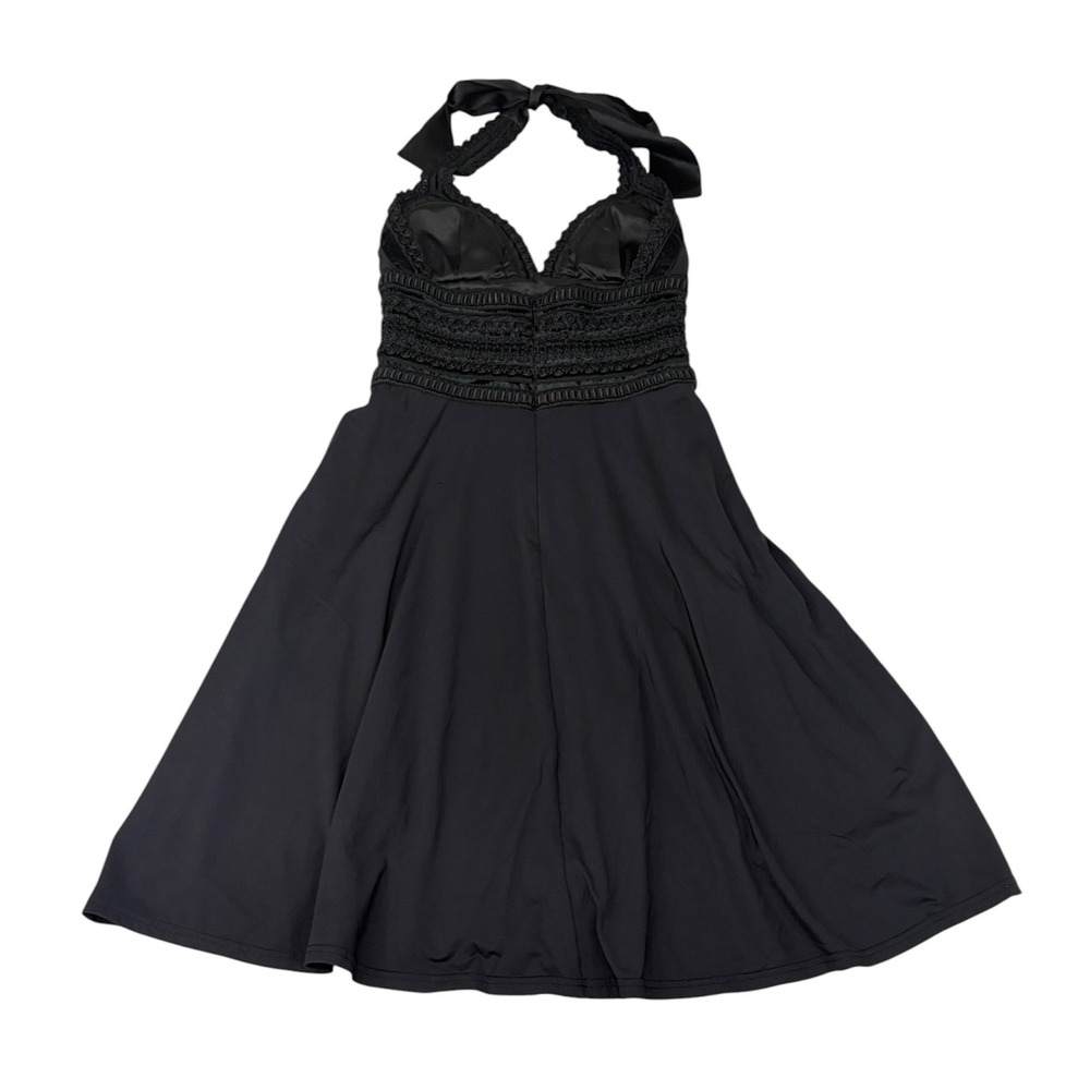 White House Black Market Womens Black Halter Dress Velvet Trim 2 Cocktail Event